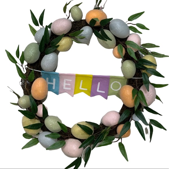 Not Branded Other - Spring Easter Wreath Hello Banner Grapevine Base Pastel Sparkling Eggs …